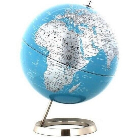 Modern World Globe Chrome Base Blue Silver Black Enamel 15.5” Home Office Decor - Picture 3 of 7